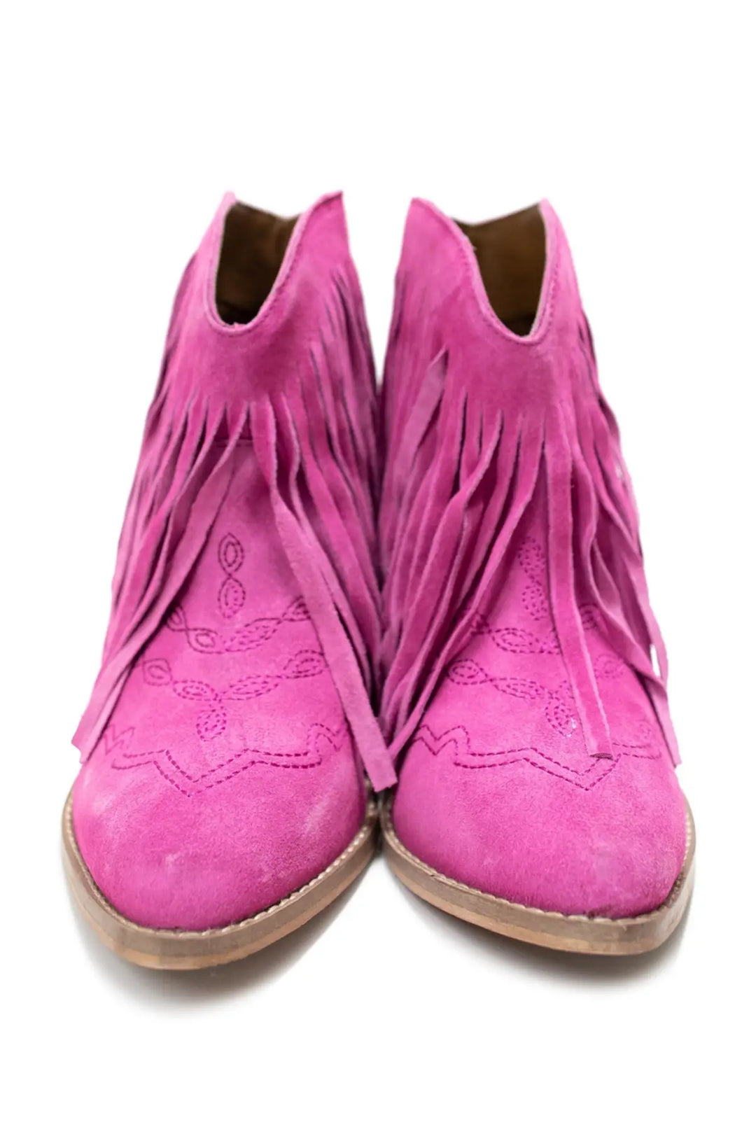 Amos Fringe Ankle Bootie in Magenta Suede - 110 Fashion Boots