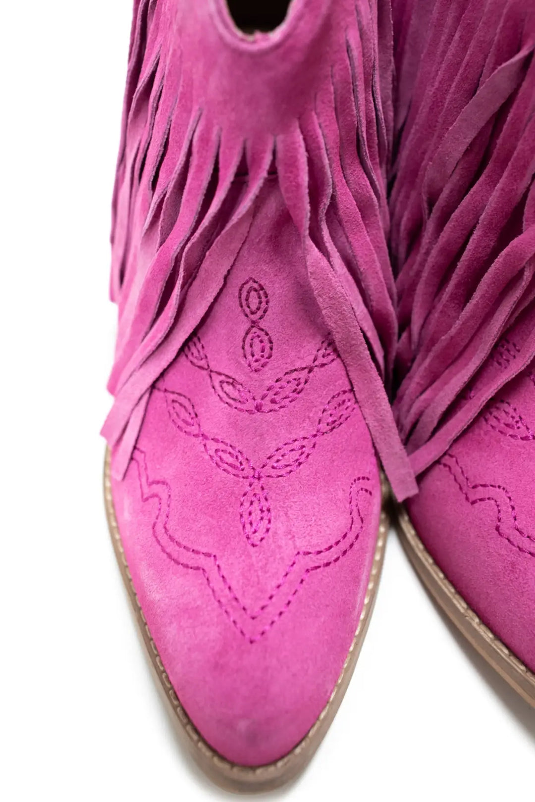 Amos Fringe Ankle Bootie in Magenta Suede - 110 Fashion Boots