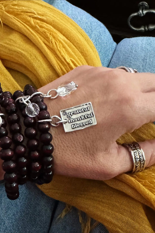Grateful Thankful Blessed Heart Wood Boho Wrap Bracelet/Necklace