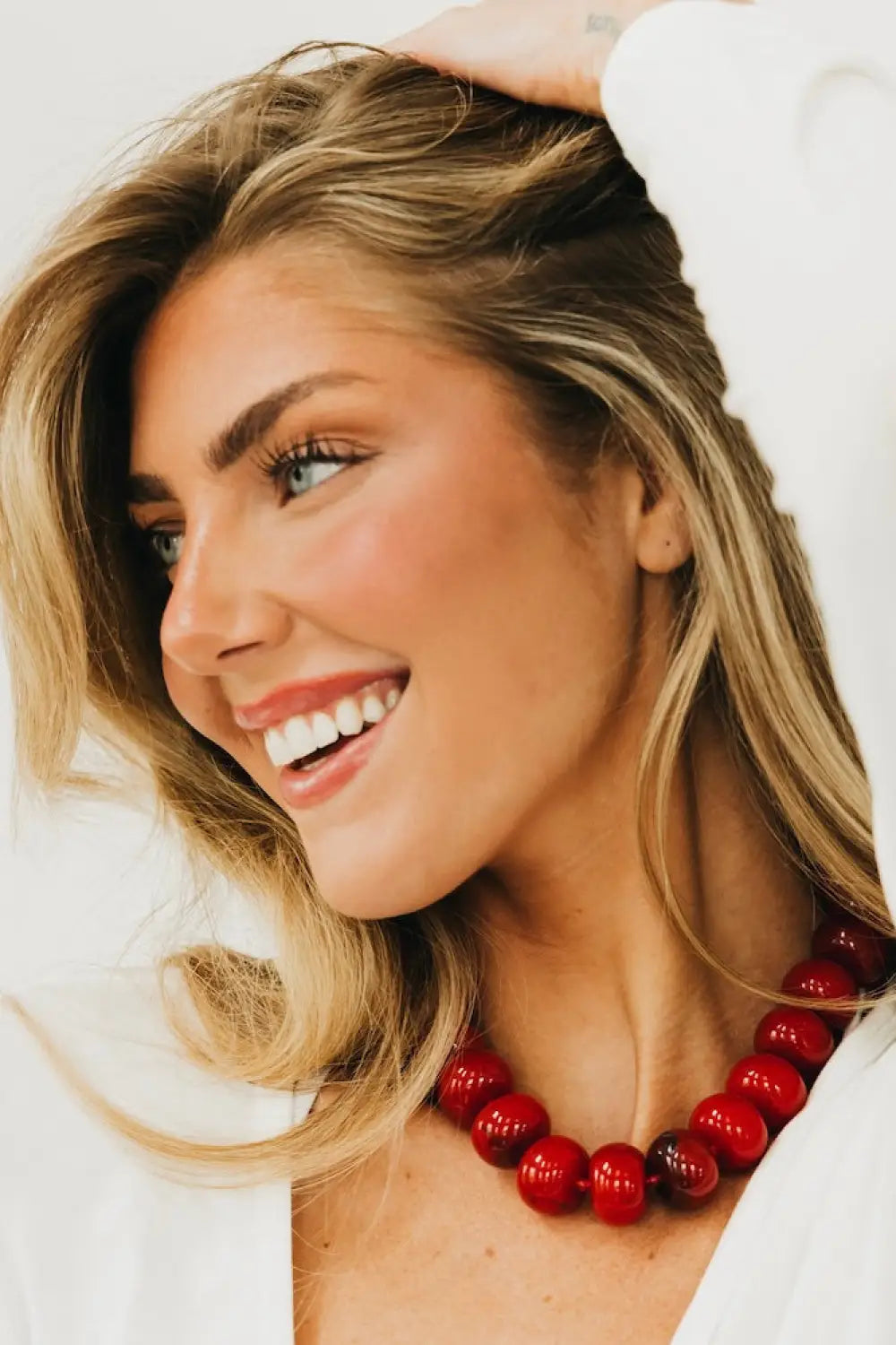 Bella Beaded Necklace - WATERPROOF - Red - Necklace