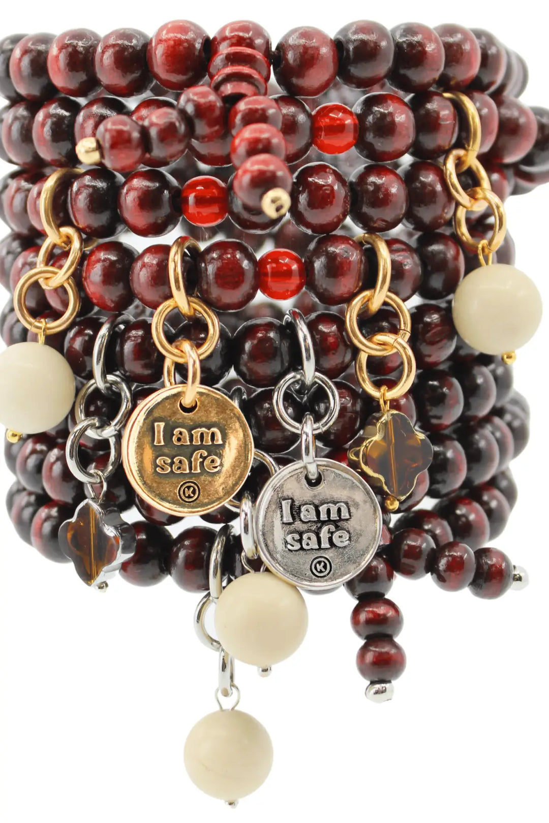I Am Safe Heart Wood Boho Wrap Bracelet/Necklace