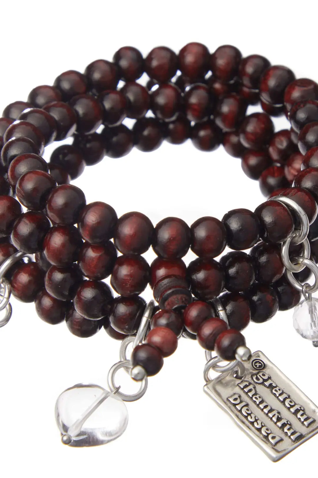 Grateful Thankful Blessed Heart Wood Boho Wrap Bracelet/Necklace
