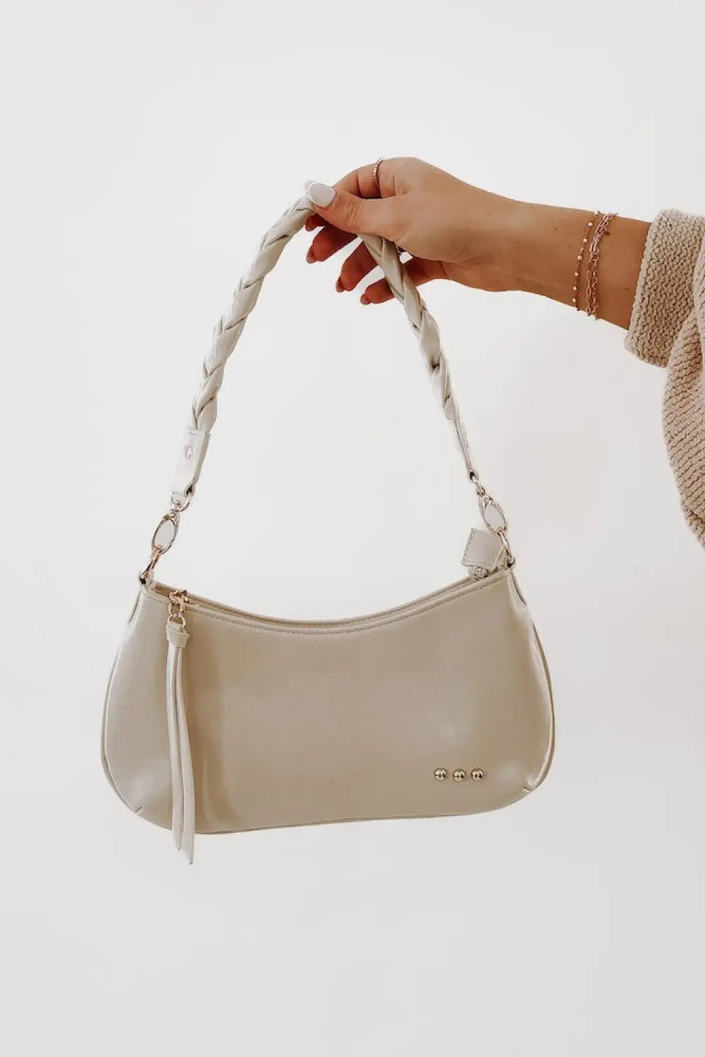Brynlee Braided Vegan Leather Crossbody &amp; Shoulder Bag - Cream - Handbags