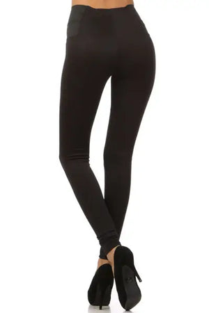 Knit Black Leggings with Contrast Side Panels - Melissa Jean Boutique