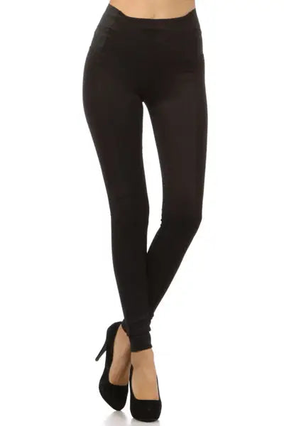 Knit Black Leggings with Contrast Side Panels - Melissa Jean Boutique