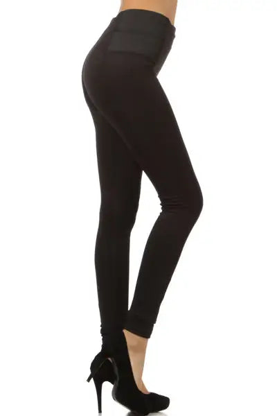 Knit Black Leggings with Contrast Side Panels - Melissa Jean Boutique