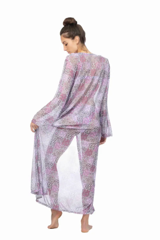 PATCHWORK PRINT MESH LONG COVER UP - Cover Ups