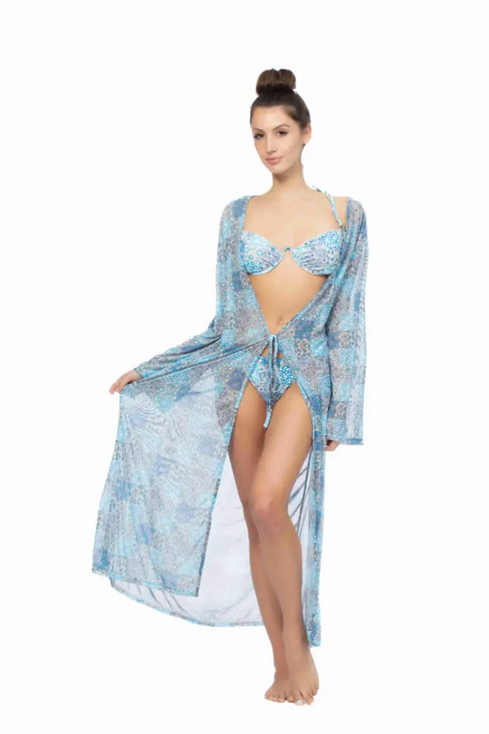 PATCHWORK PRINT MESH LONG COVER UP - Cover Ups