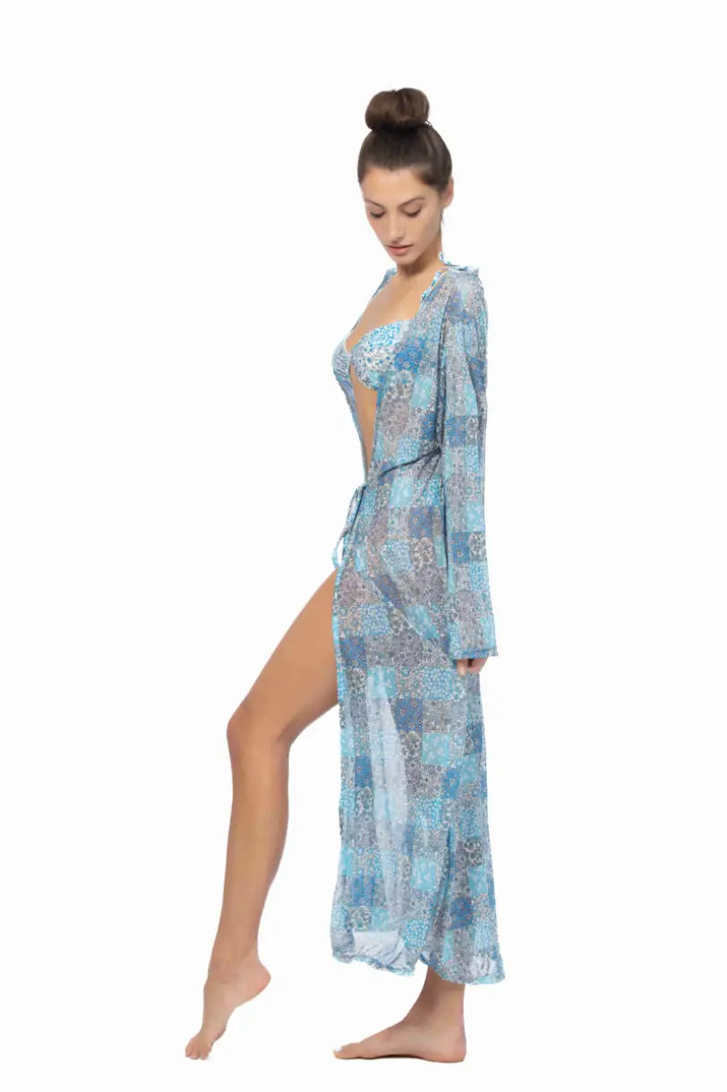 PATCHWORK PRINT MESH LONG COVER UP - Cover Ups