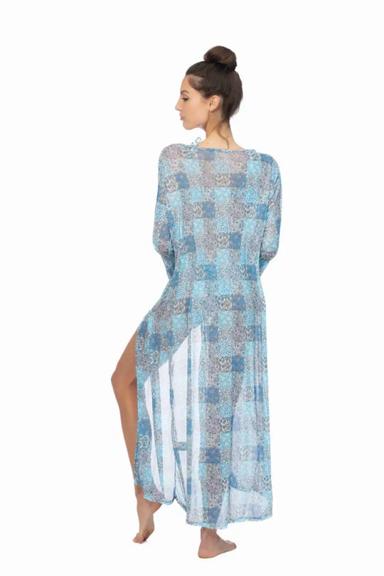 PATCHWORK PRINT MESH LONG COVER UP - Cover Ups