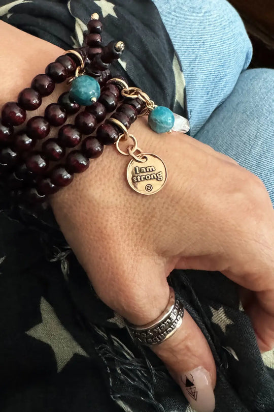 I Am Strong Heart Wood Boho Wrap Bracelet/Necklace