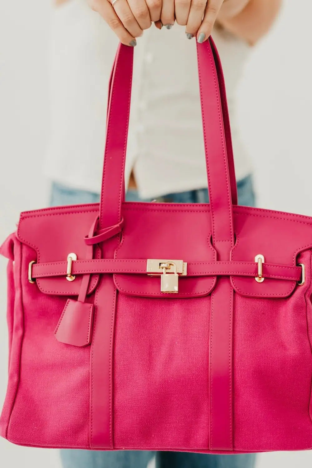 Cadence Canvas and Vegan Leather Tote - Fuchsia - Tote Bag