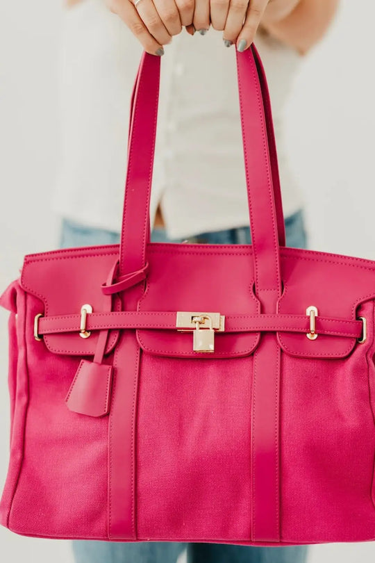 Cadence Canvas and Vegan Leather Tote - Fuchsia - Tote Bag