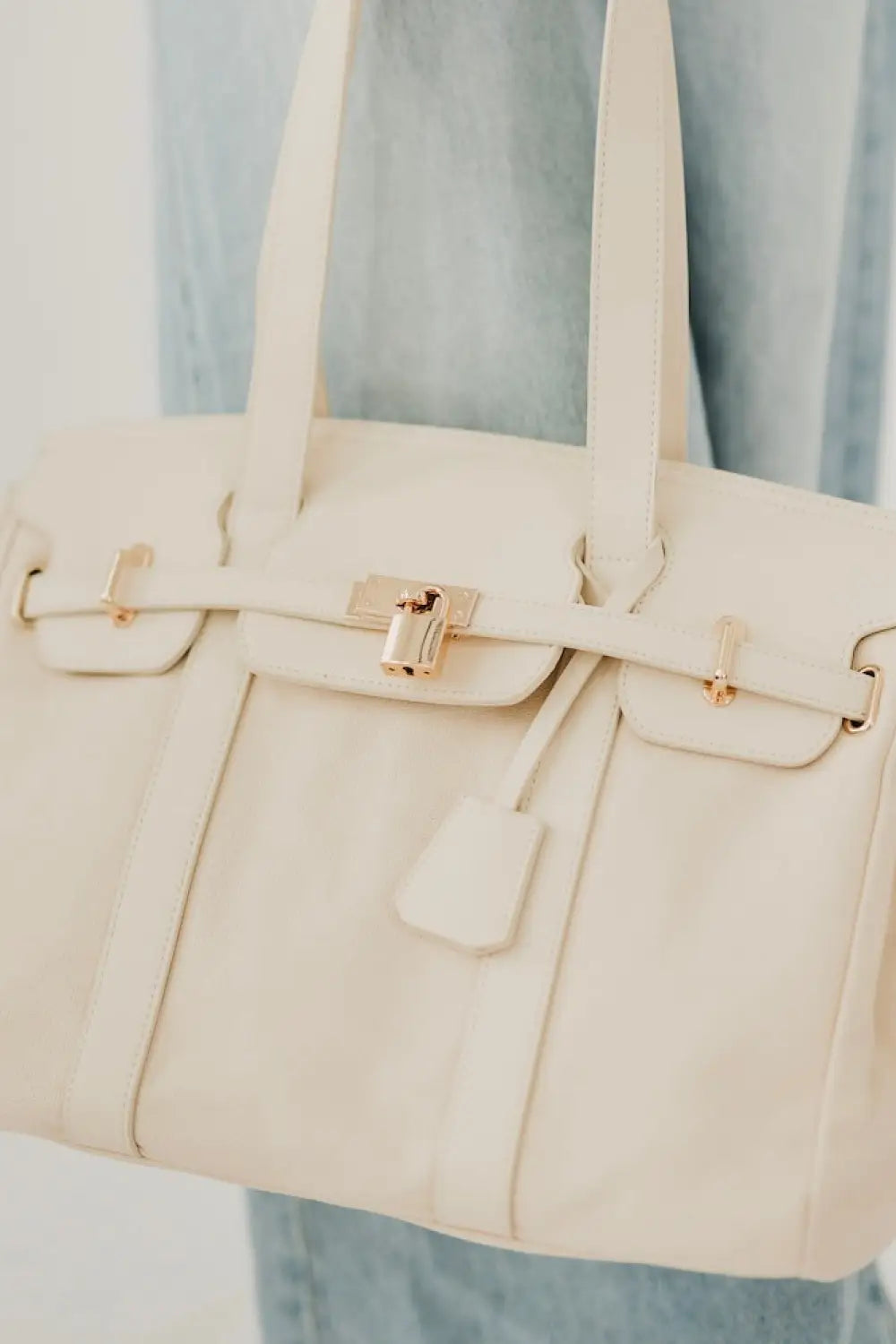 Cadence Canvas and Vegan Leather Tote - Cream - Tote Bag