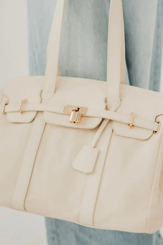 Cadence Canvas and Vegan Leather Tote - Cream - Tote Bag