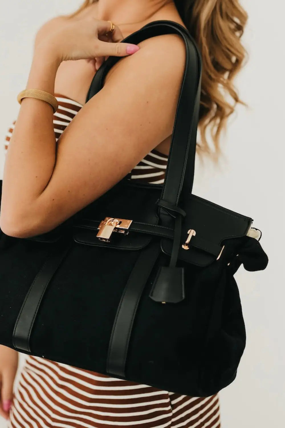Cadence Canvas and Vegan Leather Tote - Black - Tote Bag