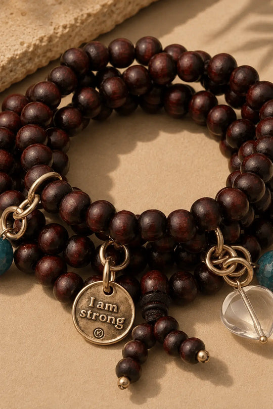 I Am Strong Heart Wood Boho Wrap Bracelet/Necklace