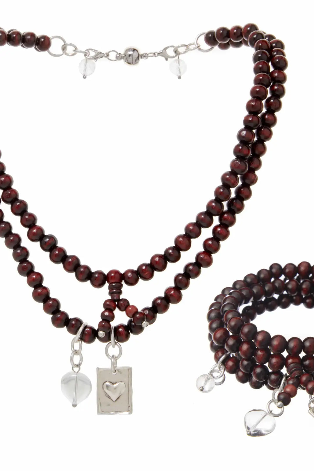 Grateful Thankful Blessed Heart Wood Boho Wrap Bracelet/Necklace