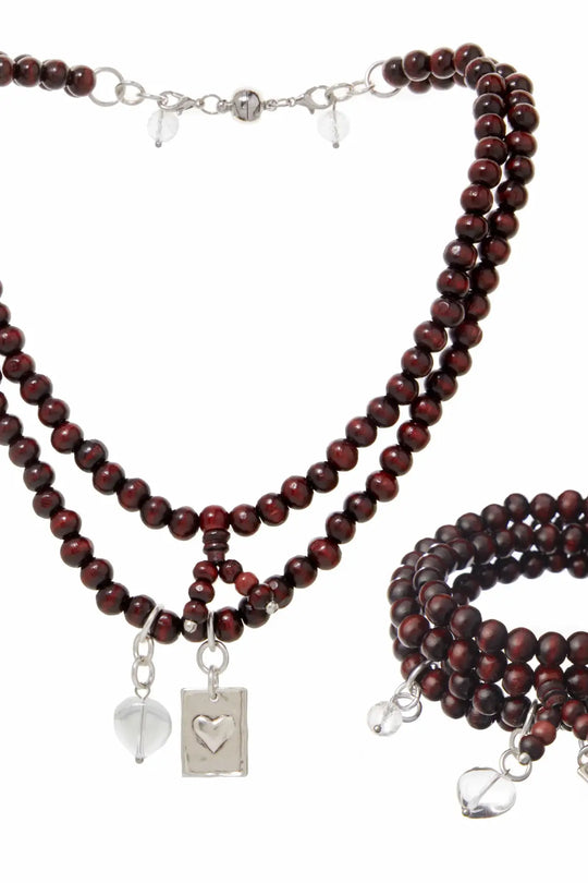 Grateful Thankful Blessed Heart Wood Boho Wrap Bracelet/Necklace