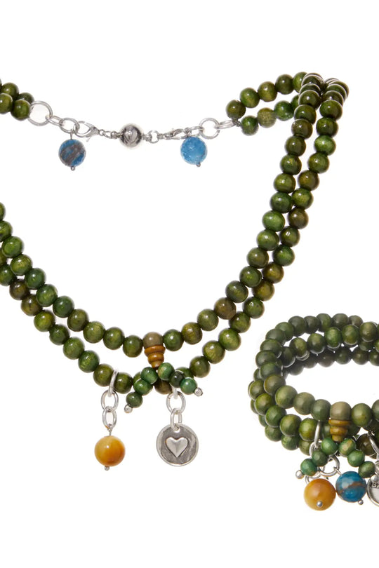 Breathe Heart Wood Boho Wrap Bracelet/Necklace - wood boho