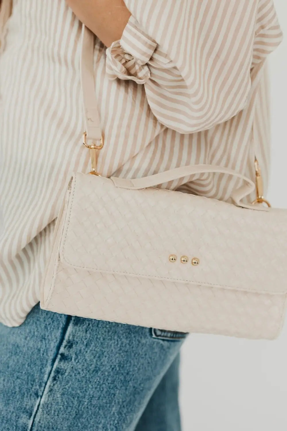 Urban Foldover Woven Clutch Crossbody - Cream - Crossbody Bag