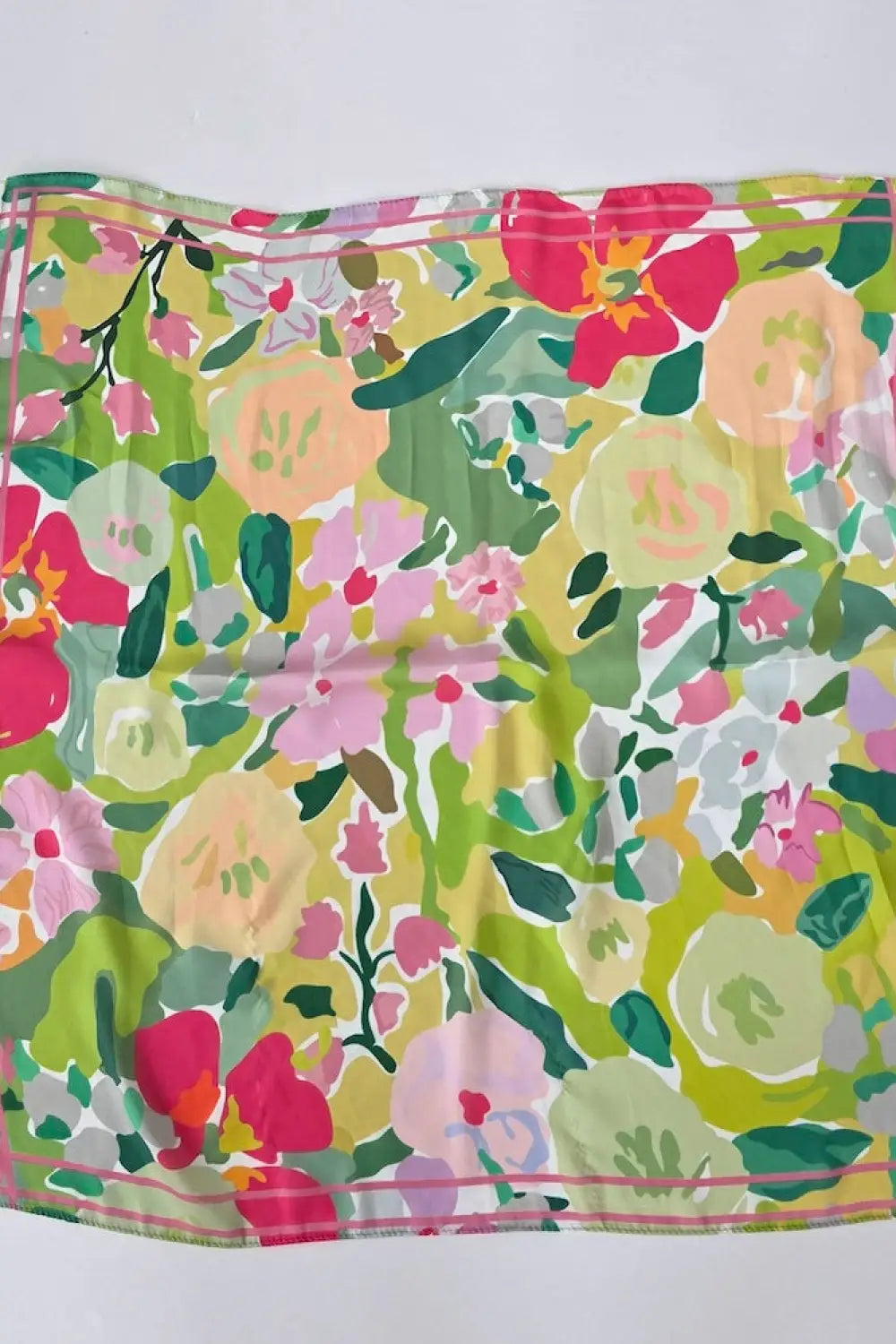 Cynthia Floral Square Scarf - Green - Hair Scarf