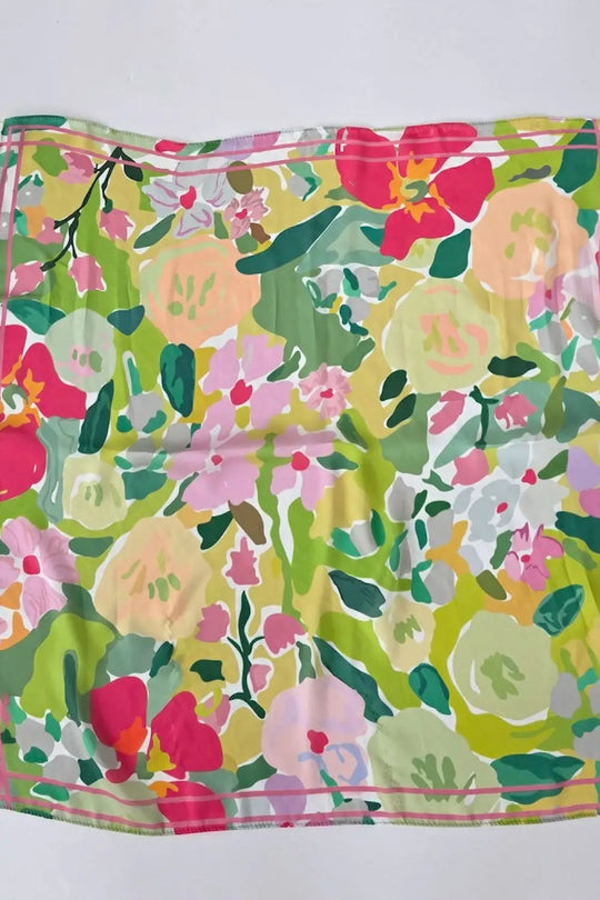 Cynthia Floral Square Scarf - Green - Hair Scarf