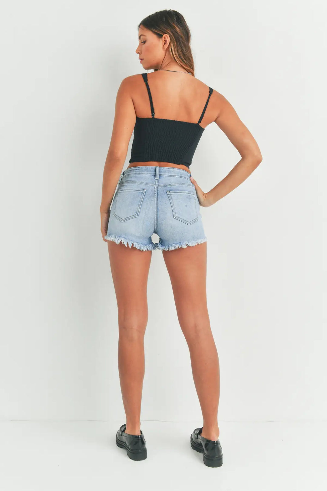 Mid Rise Everyday Jean Shorts with Frayed Hem