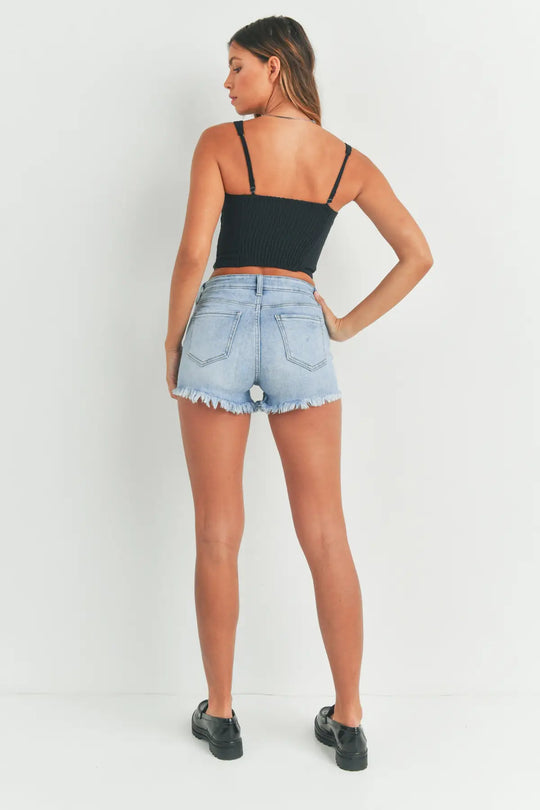 Mid Rise Everyday Jean Shorts with Frayed Hem