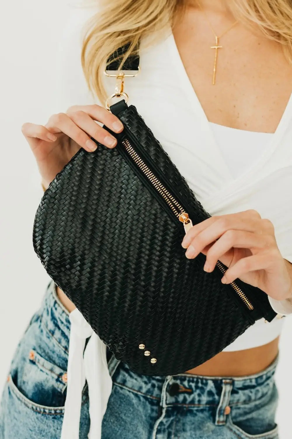 Diagonal Woven Westlyn Bum Bag - Black - Bum Bag