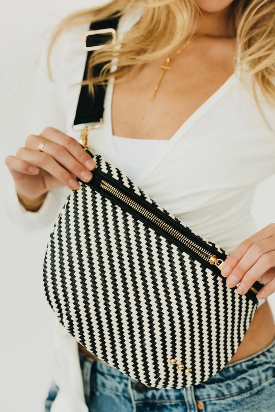 Diagonal Woven Westlyn Bum Bag - Two Tone Black/Cream - Bum Bag