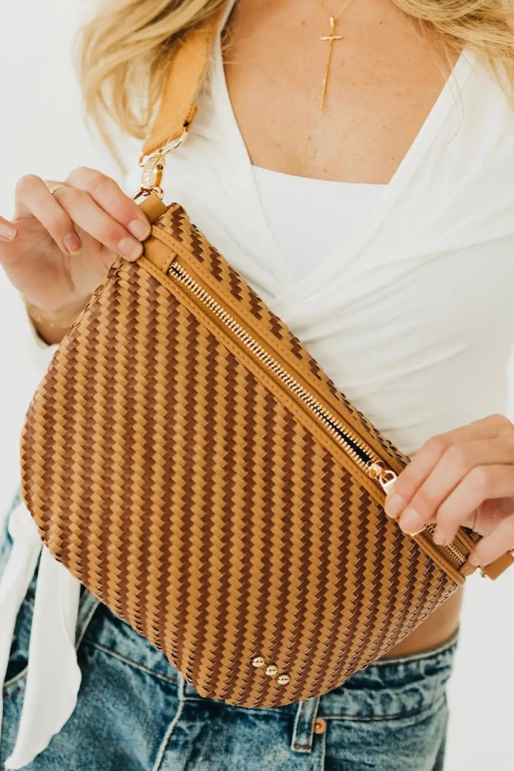 Diagonal Woven Westlyn Bum Bag - Two Tone Browns - Bum Bag