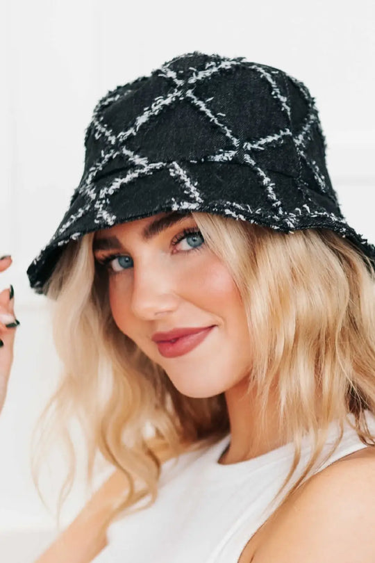 Diamond Print Bucket Hat - Black - Bucket Hat
