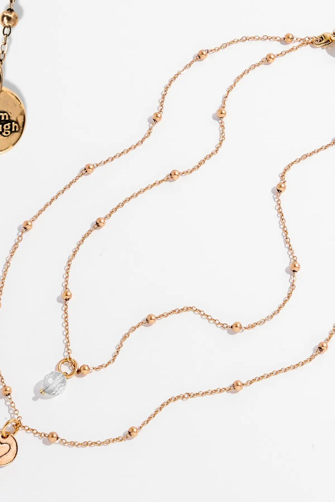 I Am Enough Heart Dainty Necklace - Antique Gold / Crystal Quartz - dainty