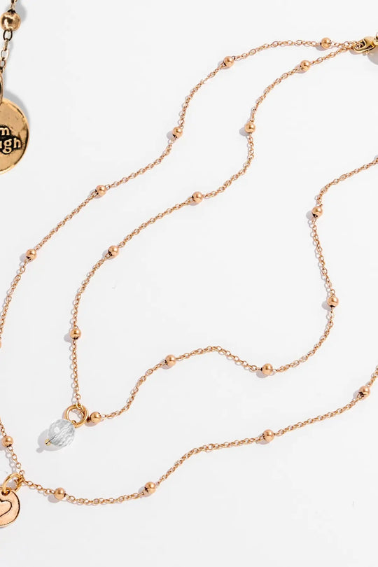 I Am Enough Heart Dainty Necklace - Antique Gold / Crystal Quartz - dainty
