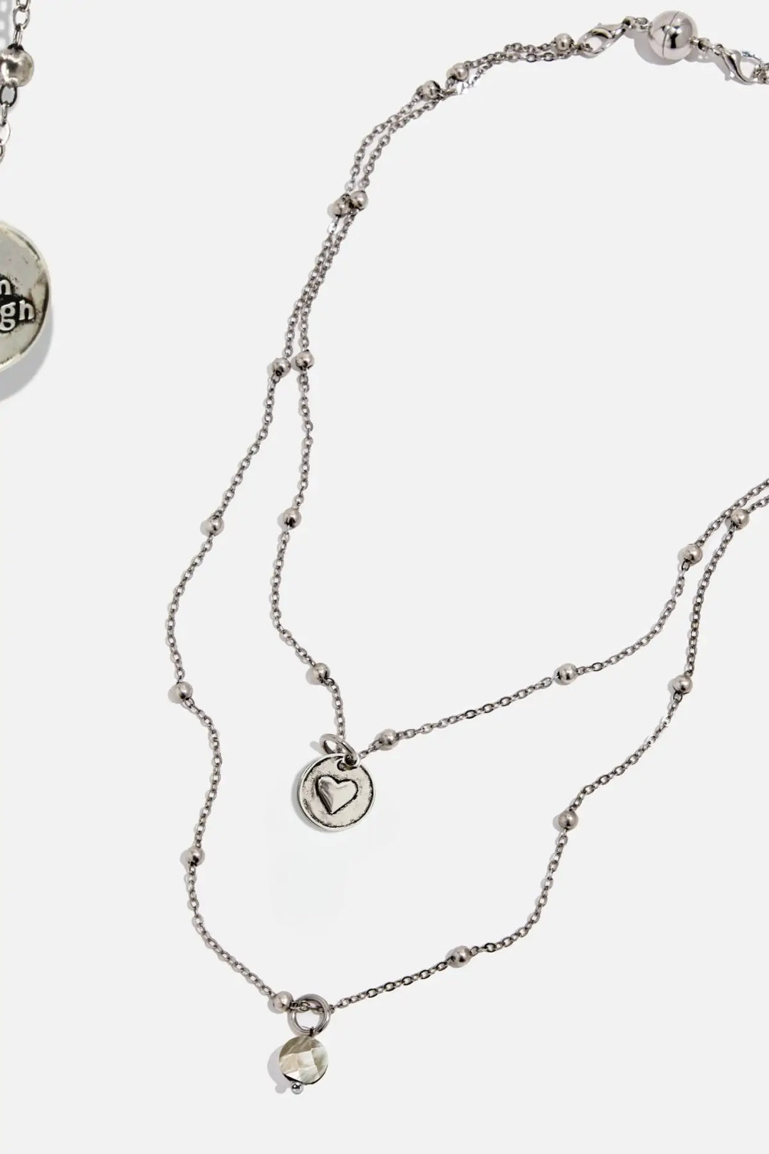 I Am Enough Heart Dainty Necklace - Silver / Black Lip Pearl - dainty