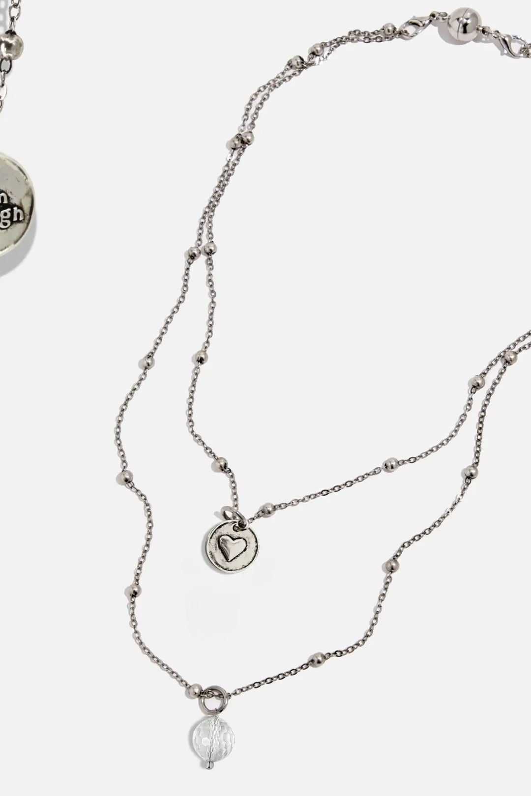 I Am Enough Heart Dainty Necklace - Silver / Crystal Quartz - dainty