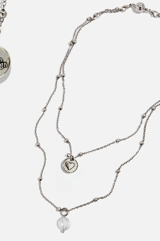 I Am Enough Heart Dainty Necklace - Silver / Crystal Quartz - dainty