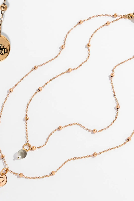 I Am Enough Heart Dainty Necklace - Antique Gold / Black Lip Pearl - dainty