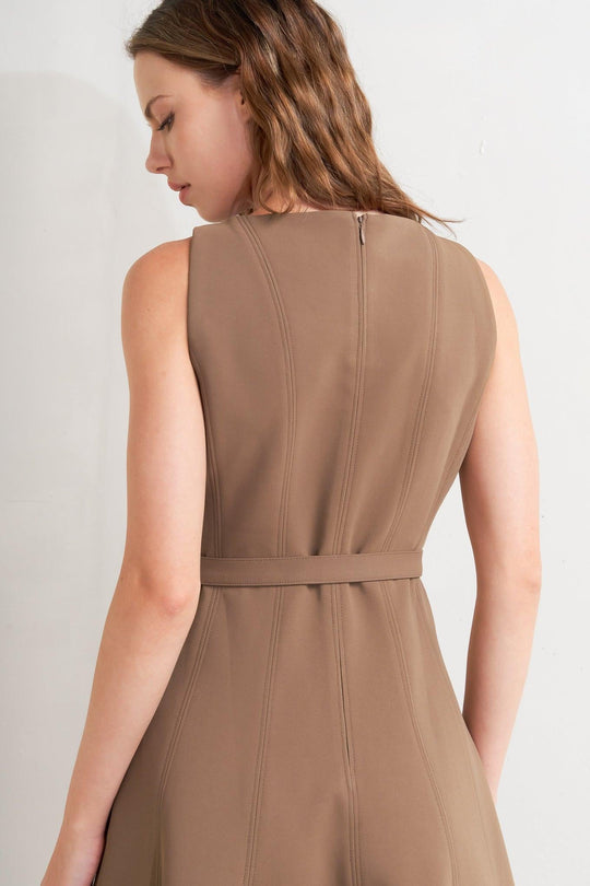 LIVING THE DREAM BROWN WOVEN MIDI DRESS - MELISSA JEAN