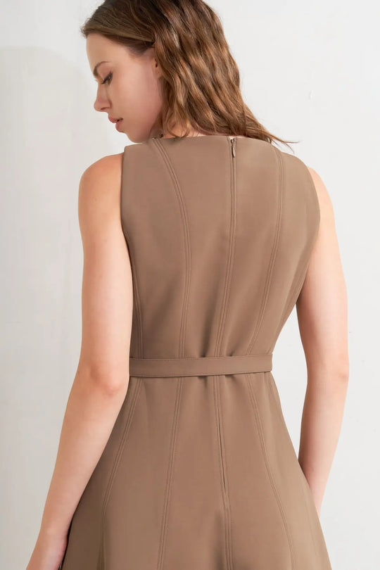 LIVING THE DREAM BROWN WOVEN MIDI DRESS - DRESSES