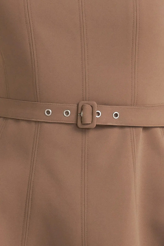 LIVING THE DREAM BROWN WOVEN MIDI DRESS - DRESSES