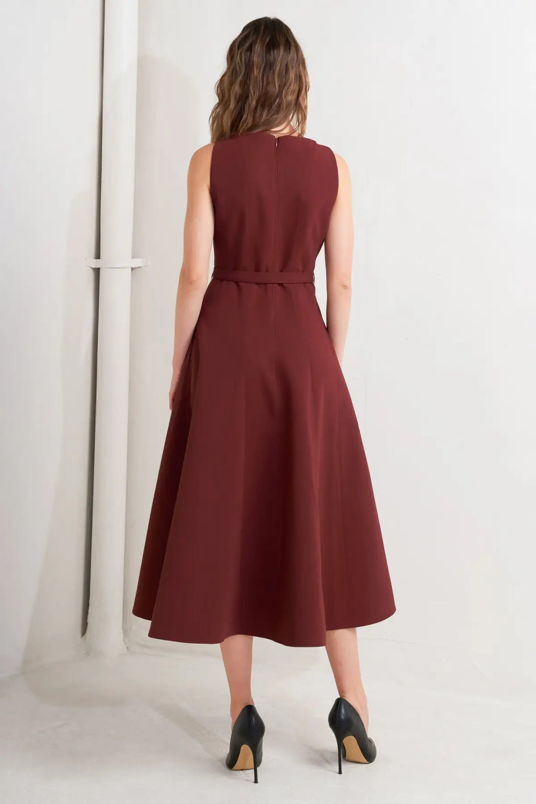 LIVING THE DREAM WINE WOVEN MIDI DRESS - DRESSES