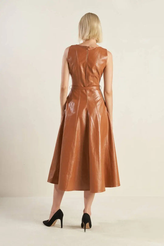 LUNAR SYMPHONY FAUX LEATHER MIDI DRESS - DRESSES