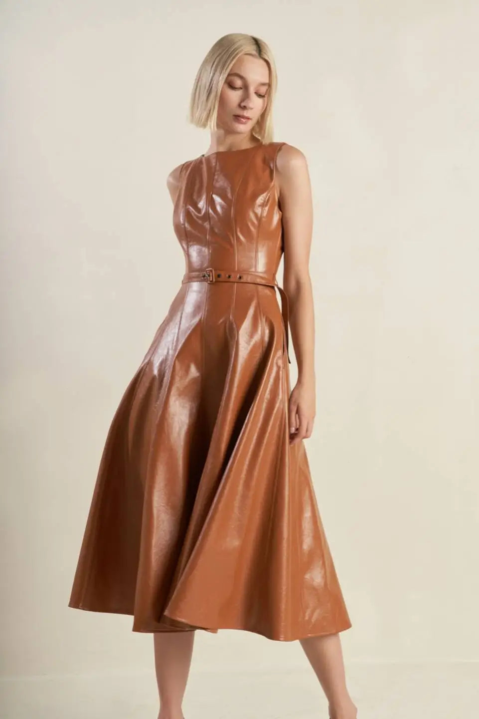 LUNAR SYMPHONY FAUX LEATHER MIDI DRESS - DRESSES