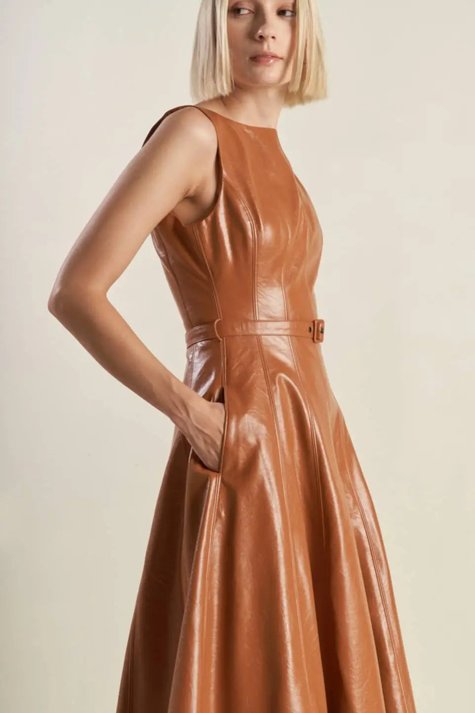 LUNAR SYMPHONY FAUX LEATHER MIDI DRESS - DRESSES