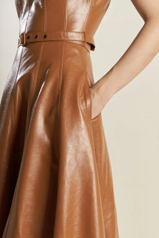 LUNAR SYMPHONY FAUX LEATHER MIDI DRESS - DRESSES