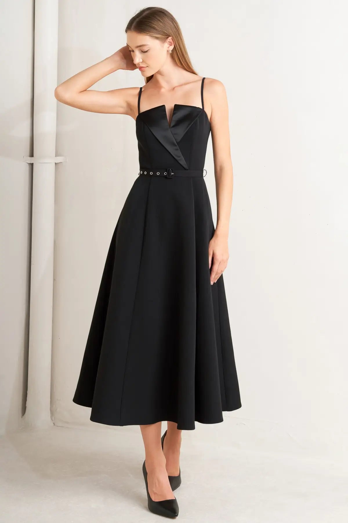MIDNIGHT TUX WOVEN MIDI DRESS - DRESSES