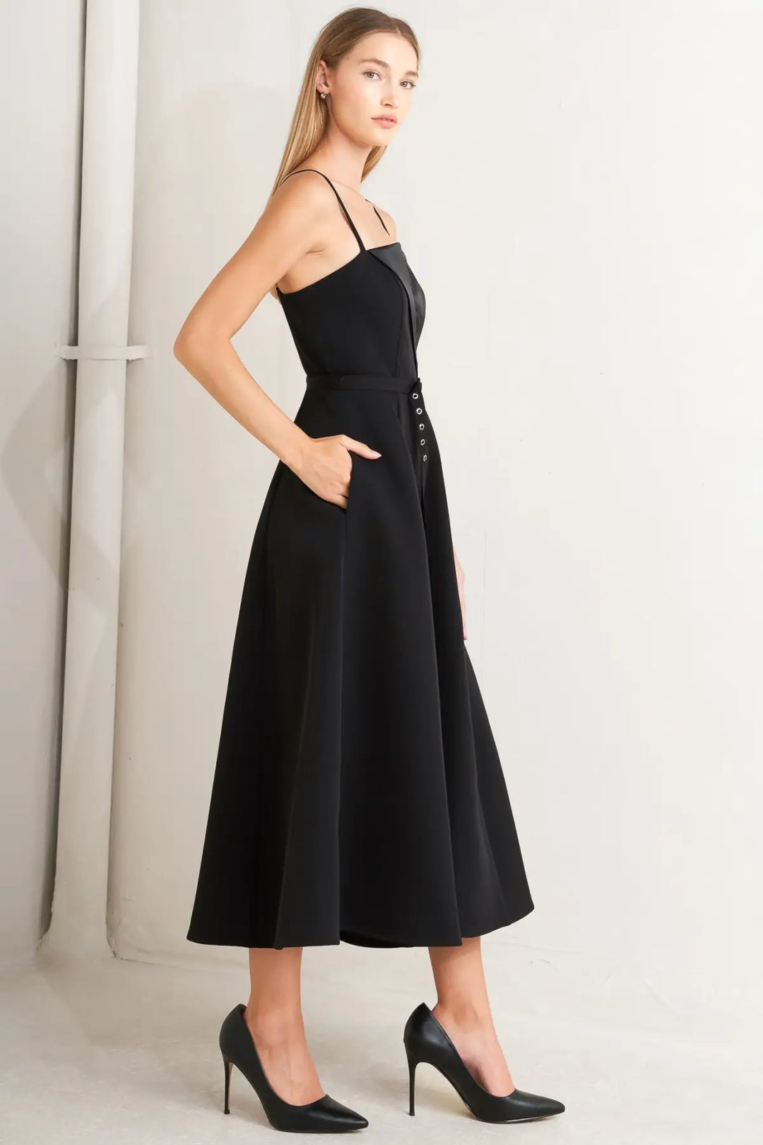 MIDNIGHT TUX WOVEN MIDI DRESS - DRESSES