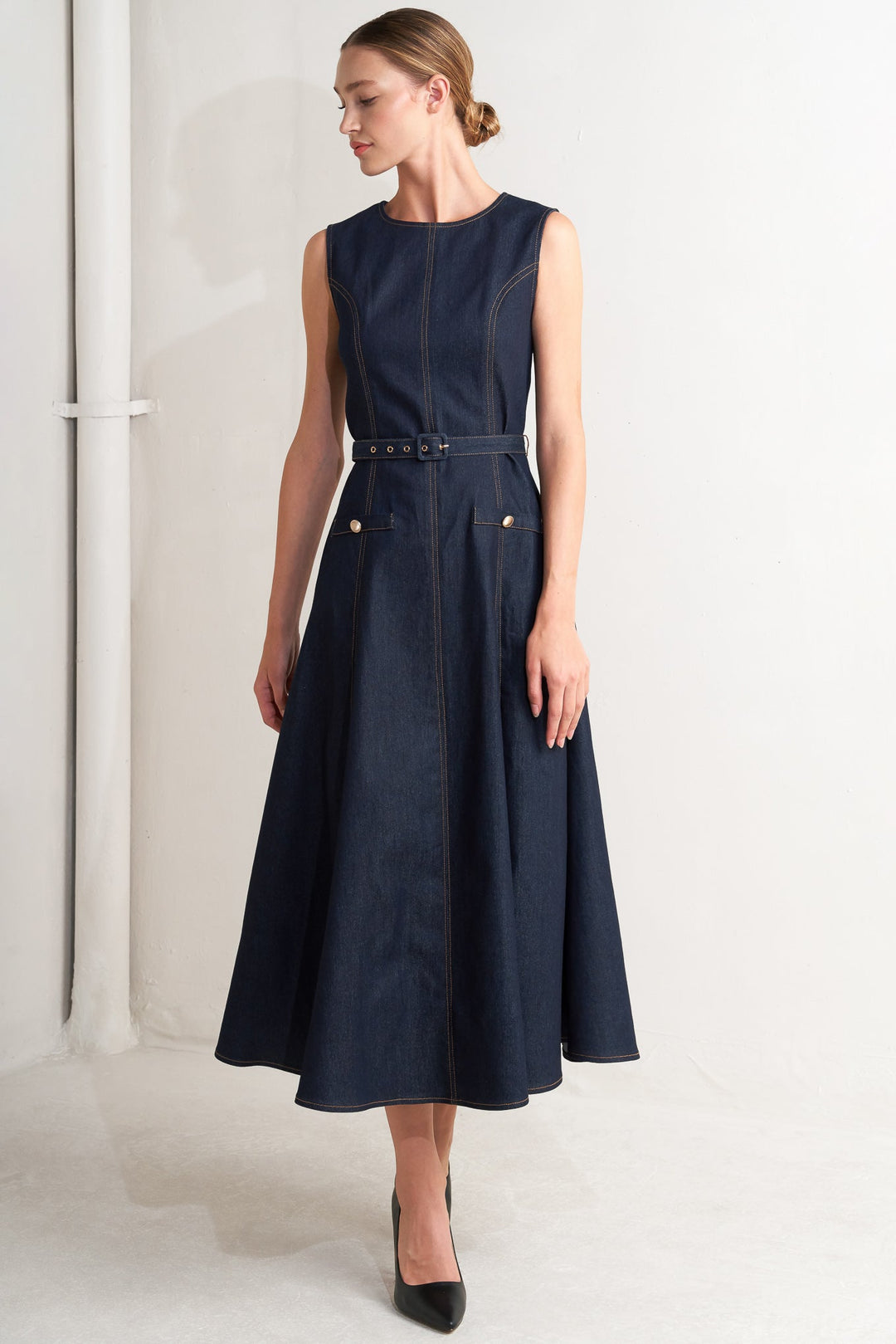 MODERN DARK DENIM MIDI DRESS - MELISSA JEAN